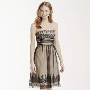 David's Bridal Strapless Black Tulle Champagne Dress with Caviar Beading SIZE 6